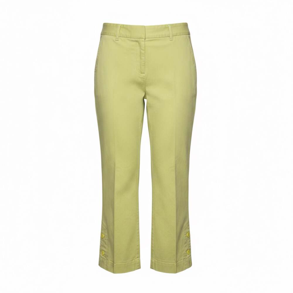 Emi Atelier Women's Cotton Crop Pants with Side Button Detail in Lime Green